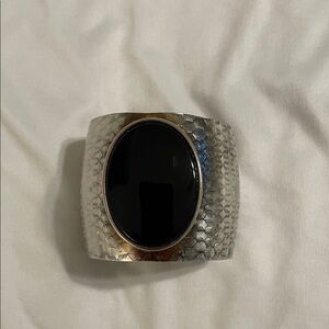 Vintage Silver Cuff Bracelet with Black Stone